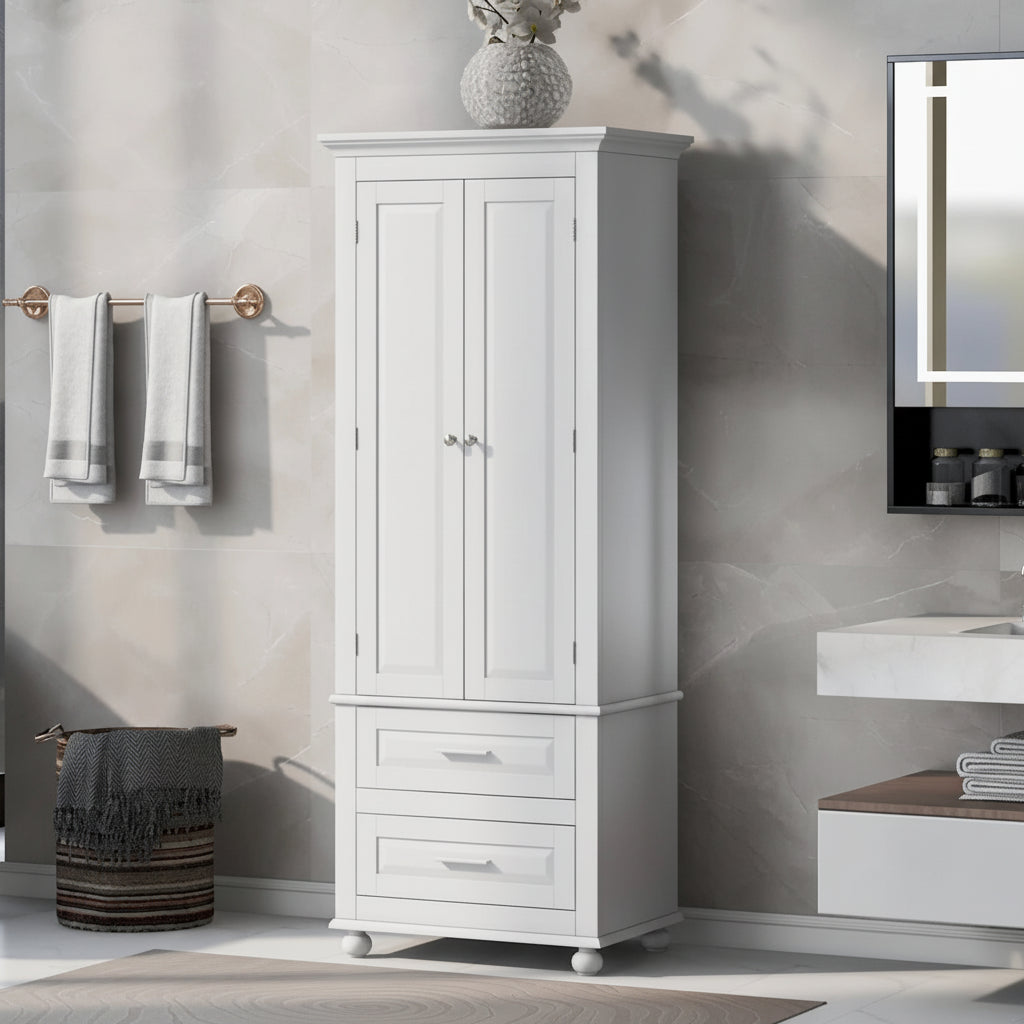 Tall Storage Cabinet with Two Drawers for Bathroom/Office