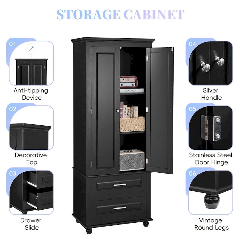 Tall Storage Cabinet with Two Drawers for Bathroom/Office