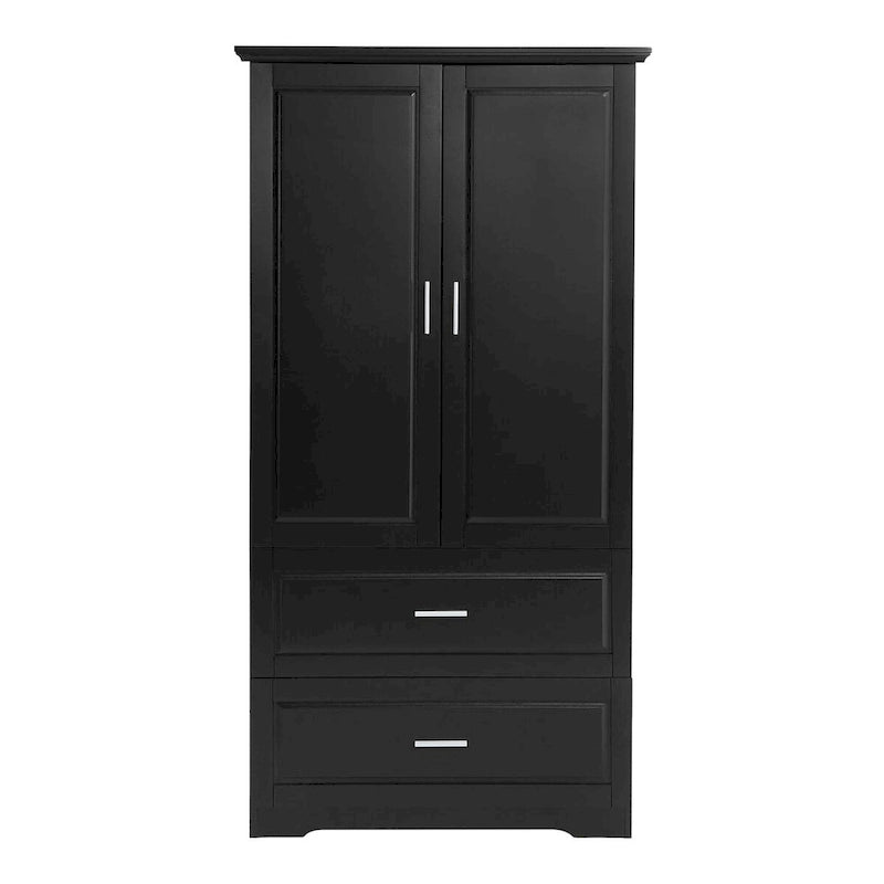 Tall Bathroom Storage Cabinet with 3 Open Shelves and 2 Drawers, Adjustable Shelf, Anti-Tip, Waterproof MDF, White