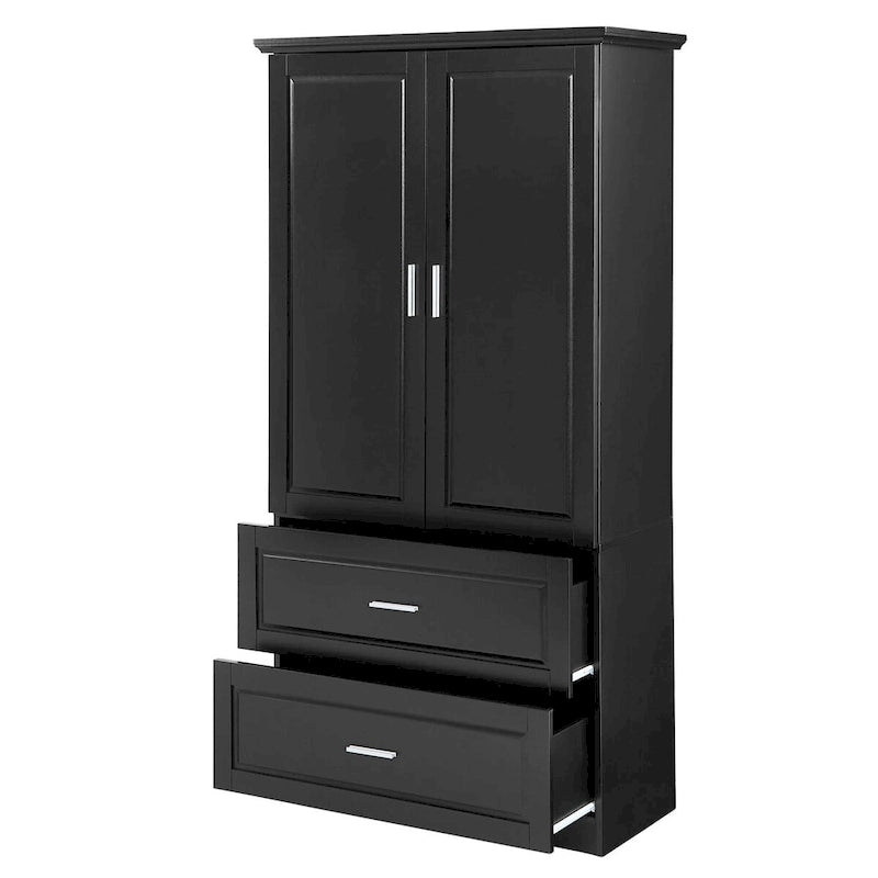 Tall Bathroom Storage Cabinet with 3 Open Shelves and 2 Drawers, Adjustable Shelf, Anti-Tip, Waterproof MDF, White