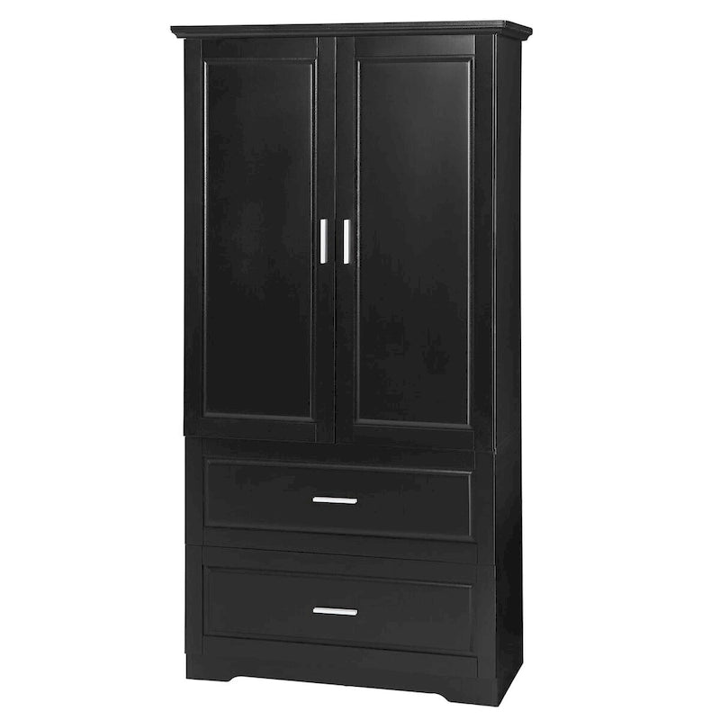 Tall Bathroom Storage Cabinet with 3 Open Shelves and 2 Drawers, Adjustable Shelf, Anti-Tip, Waterproof MDF, White