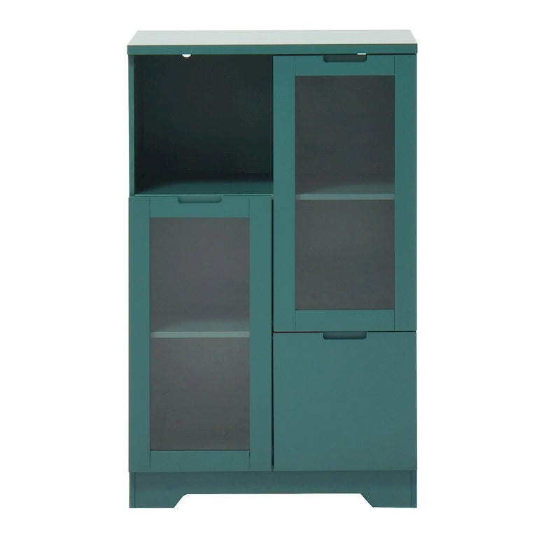Wooden Floor Cabinet with 2 Glass Doors and 2 Storage Space